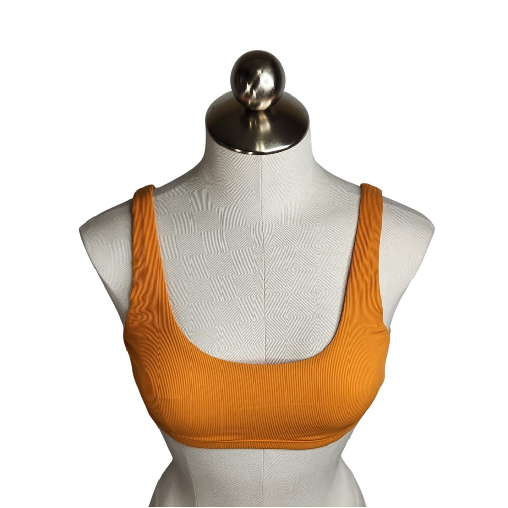 Athleta Women's Cloudbreak Rib Scoopneck Bikini Top Size Small Orange UPF 50